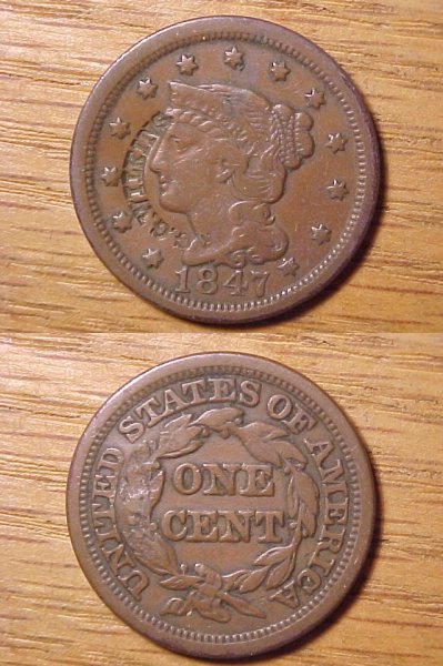 1847 Large Cent G.G.WILKINS CTSP